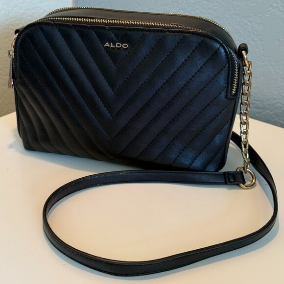 ALDO Black Chevron Double Compartment Crossbody Purse, $25 - Picture 1 of 9